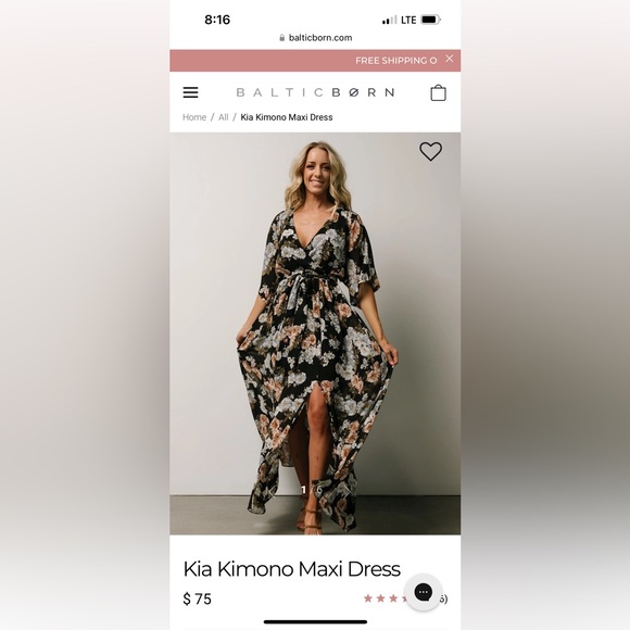 COPY - Baltic Born- Kia Kimono Black Floral Maxi Dress (size xl) - Picture 1 of 4